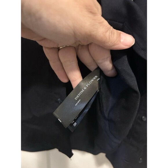 New Denim & Flower Dress Shirt Mens Size Large Navy Blue Button Down Doby - Picture 4 of 6